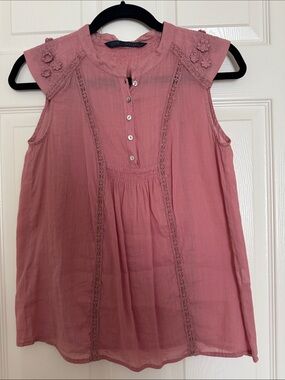 Zara Dusty Rose Crochet-Trim Sleeveless Top